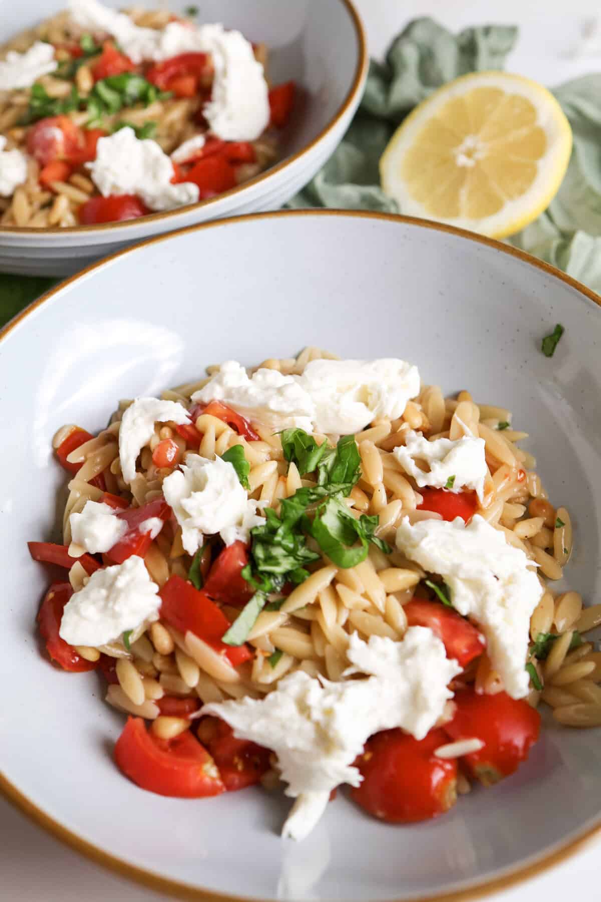Creamy Orzo with Tomatoes and Burrata