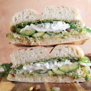 Cut open vegetable Burrata Sandwich