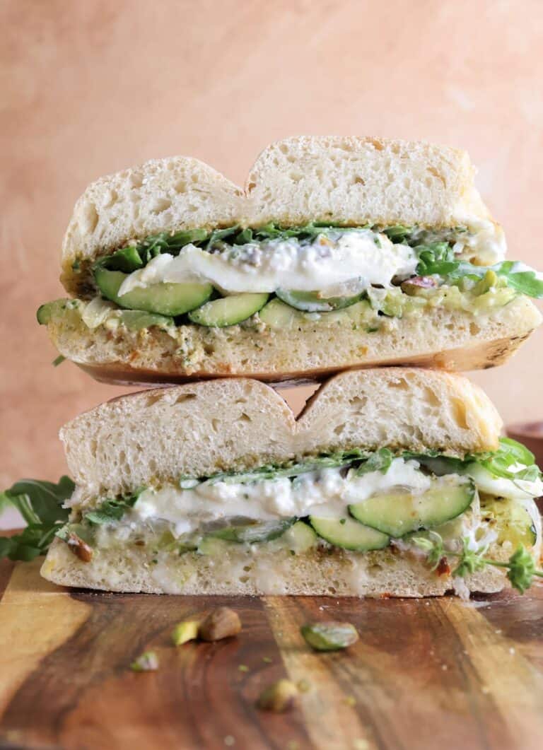 Cut open vegetable Burrata Sandwich
