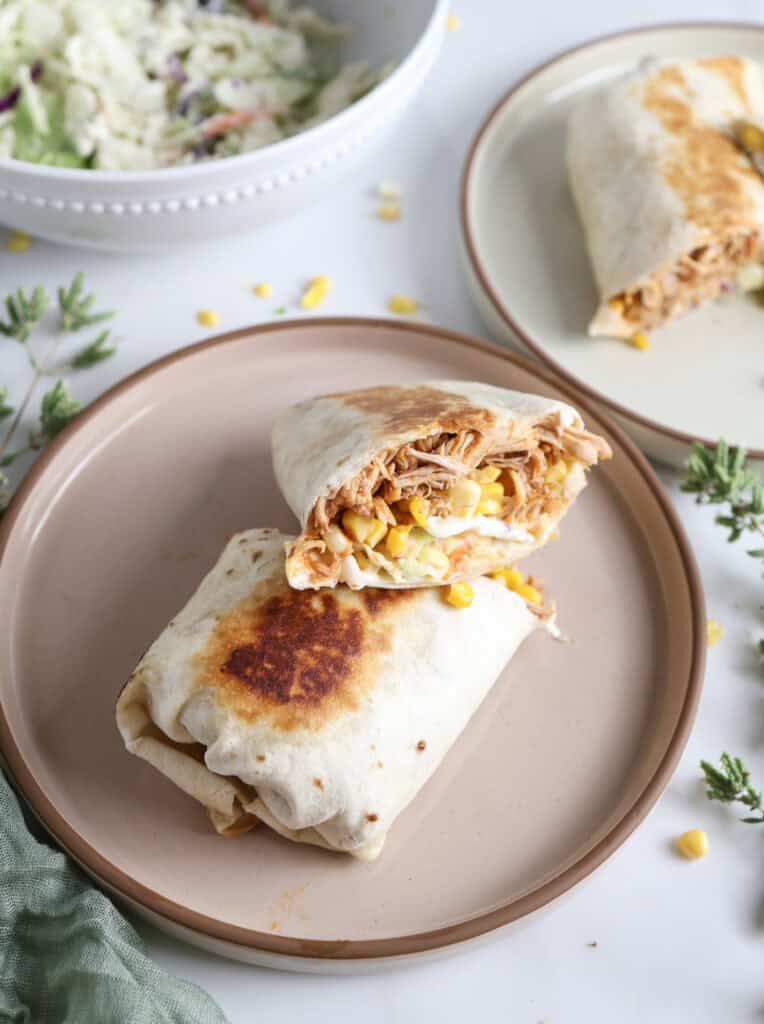 Crispy BBQ chicken wrap with tender chicken, tangy coleslaw and sweet corn. 