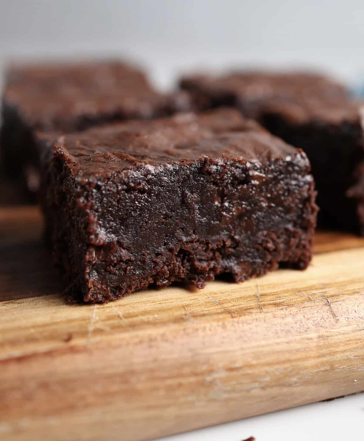 Baked slice of one-bowl fudgy brownie