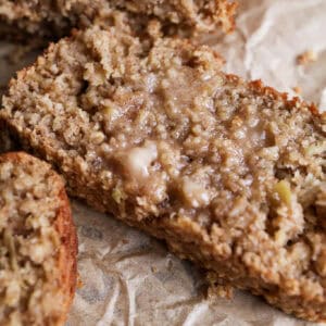 A slice of healthy apple oatmeal bread.