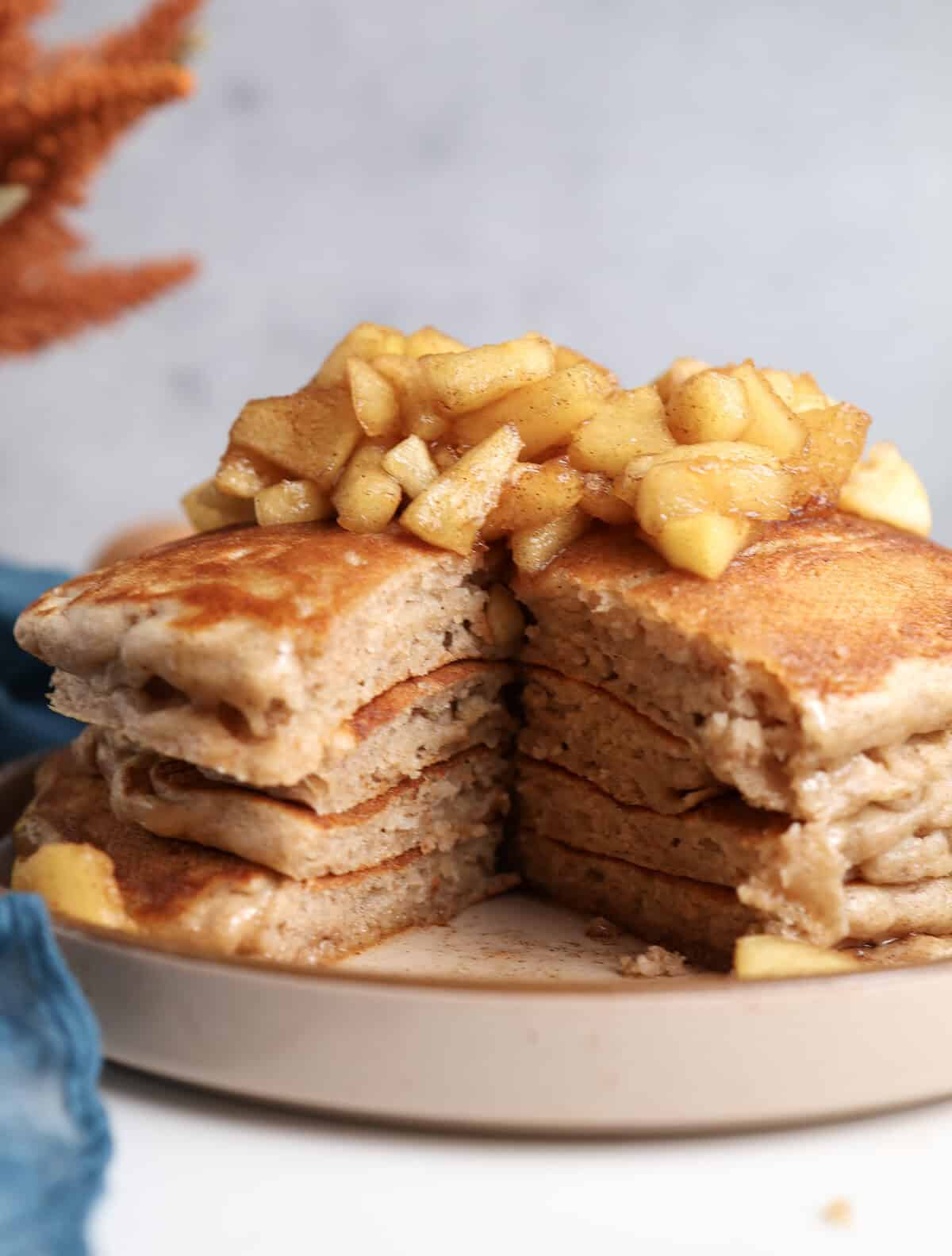 Cottage Cheese Pancakes with Cinnamon Apple Maple Syrup