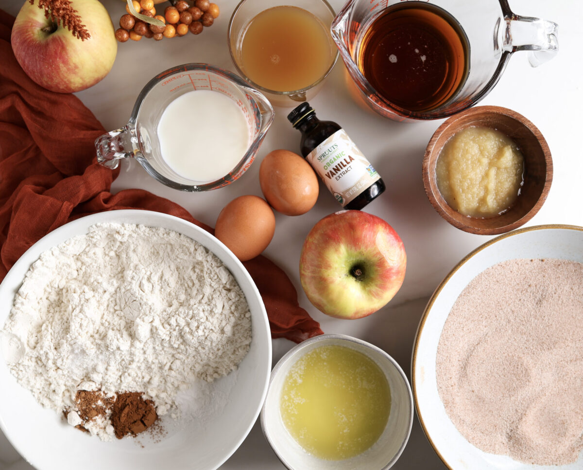 Ingredients for apple baked cinnamon sugar donuts.