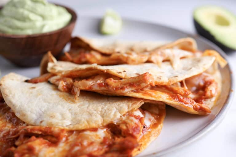 Leftover Turkey Tinga Baked Tacos with Avocado Crema