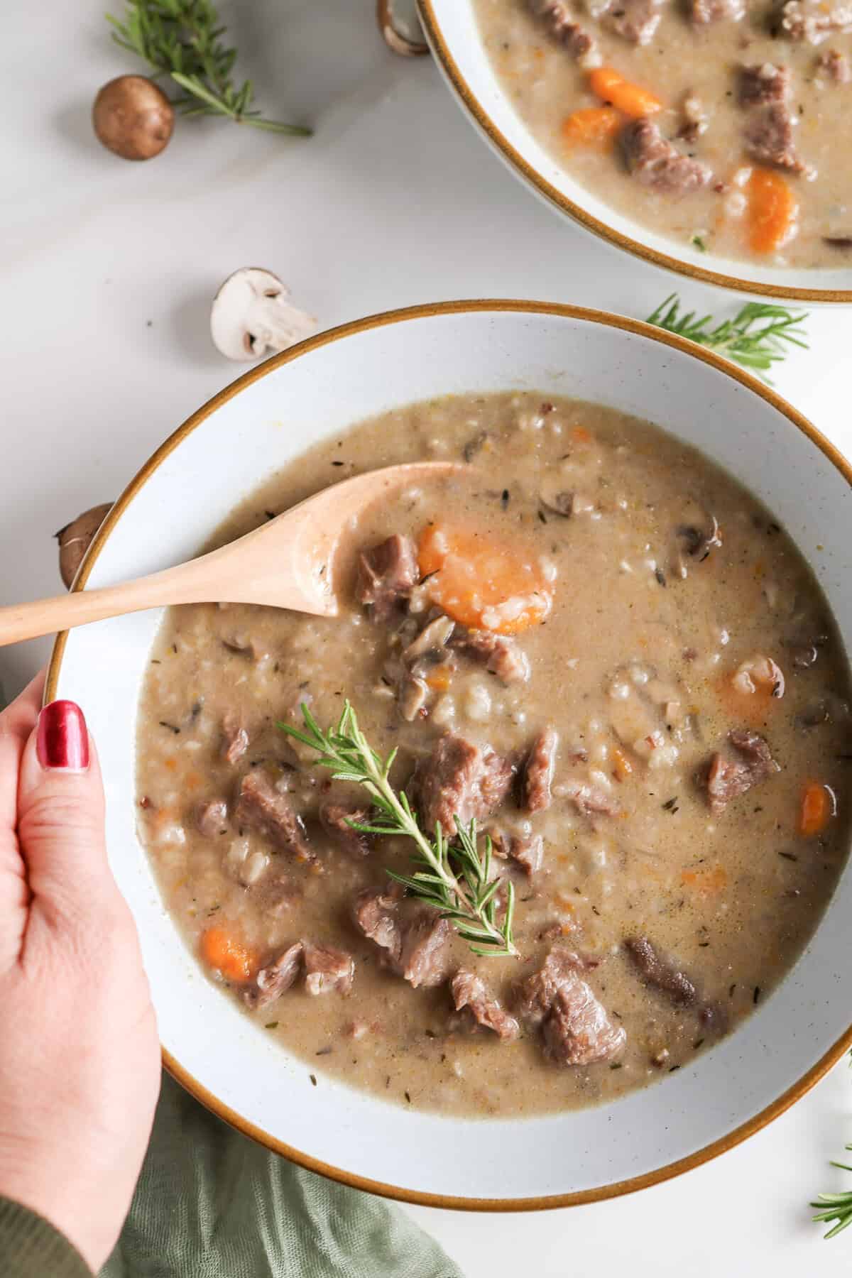 Rustic Instant Pot Mushroom and Rice Soup with Beef
