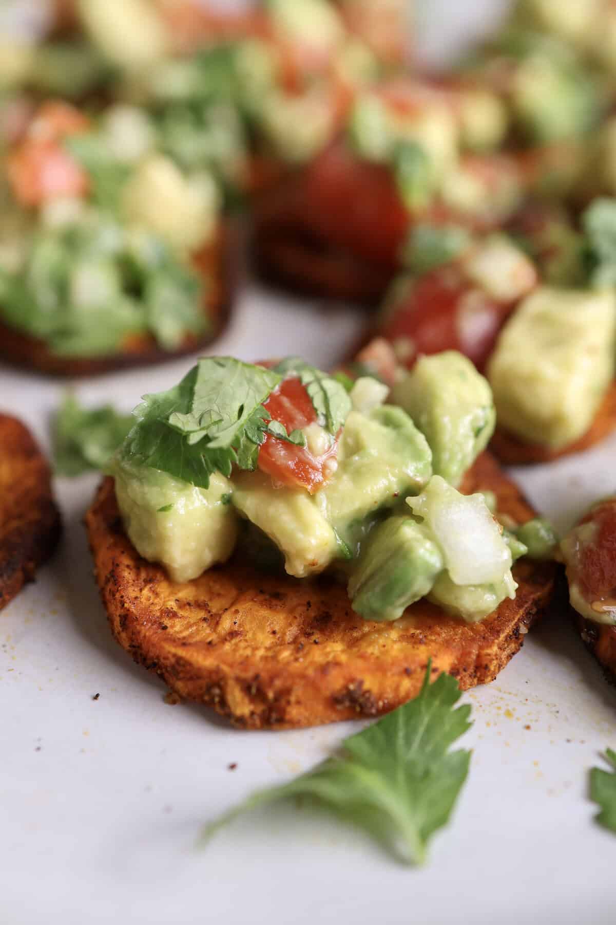 Air Fryer Sweet Potato Bites with Avocado Salsa