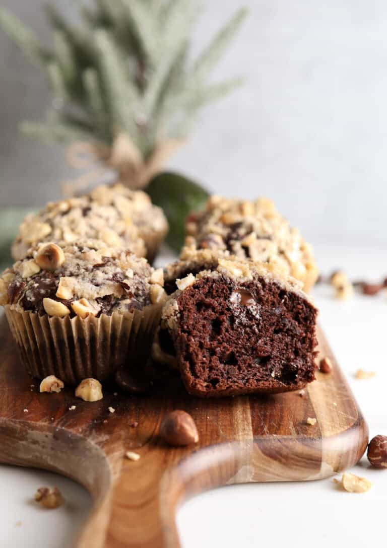 Double Chocolate Avocado Muffins with Hazelnut Streusel