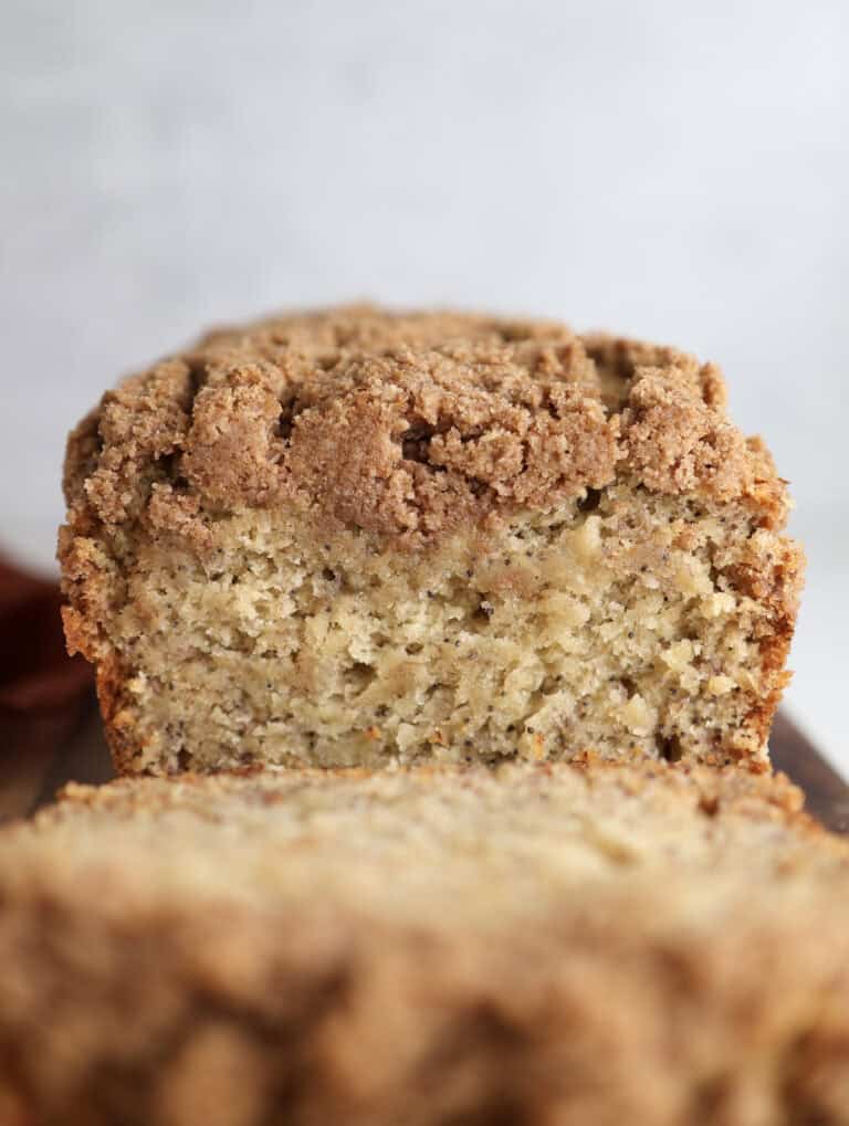 Almond Poppy Seed Banana Bread with Crumb Topping