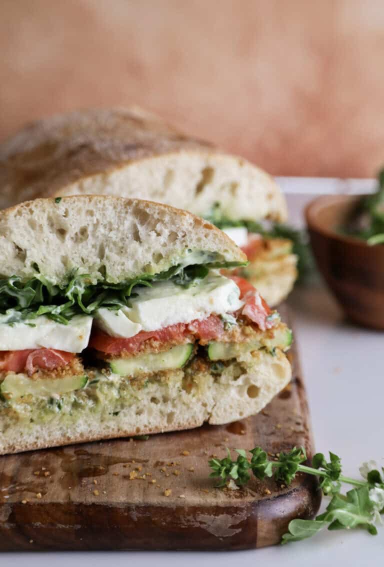 Crispy Air Fried Zucchini Sandwich with Basil Aioli