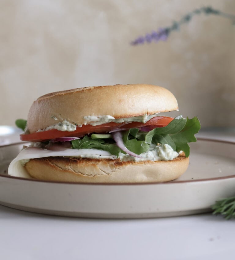Mediterranean Inspired Bagel Breakfast Sandwich