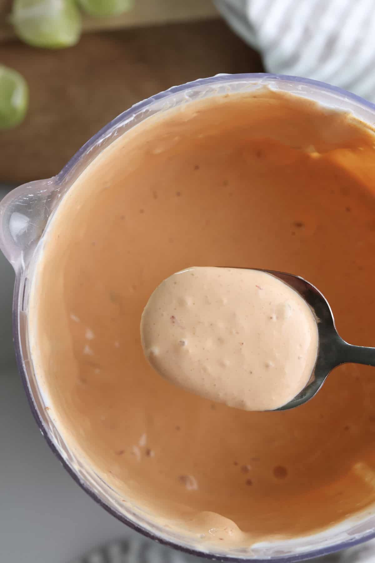 The spicy and smokey homemade chipotle sauce freshly blended.