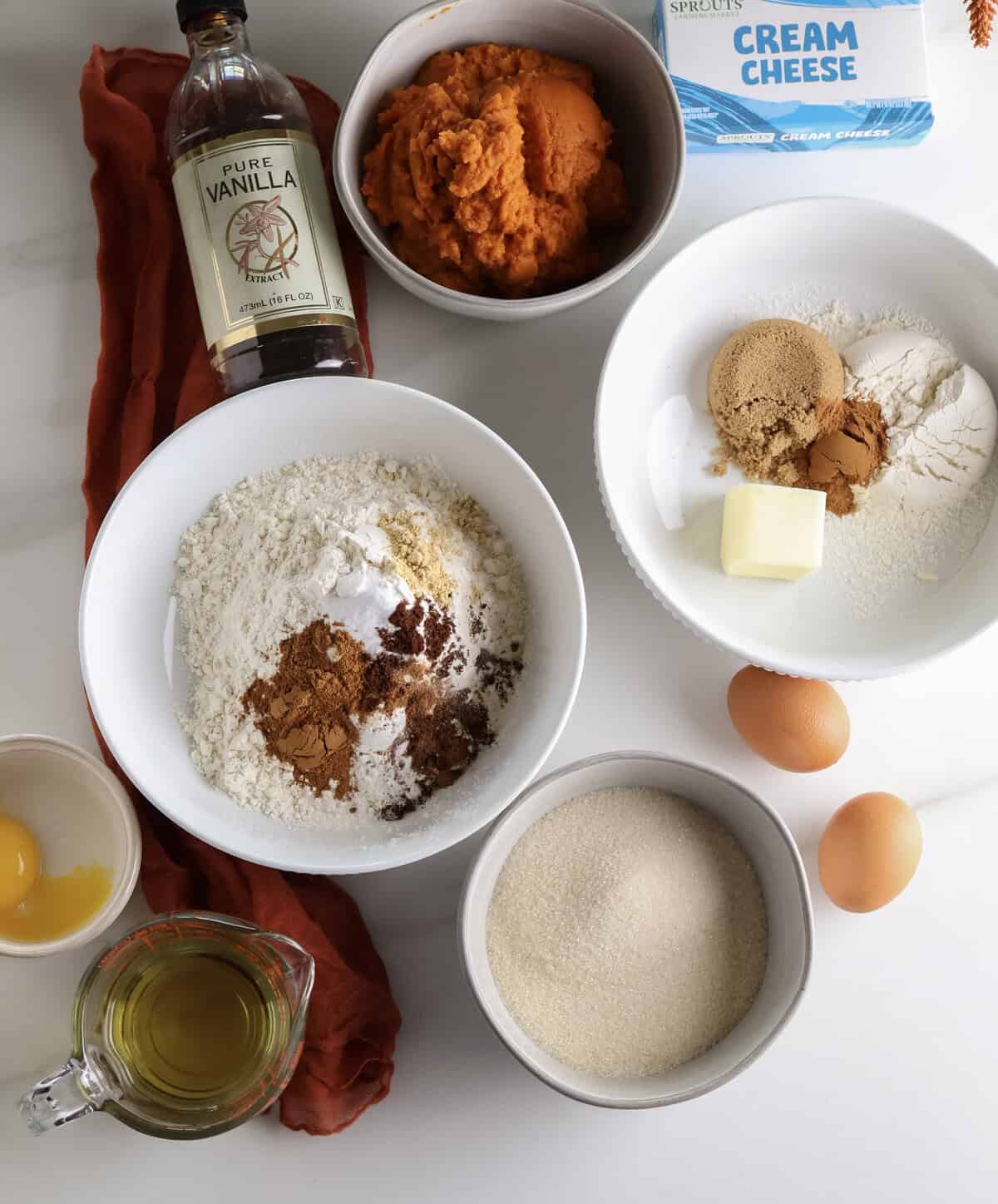 All the ingredients needed to make the pumpkin coffee cake