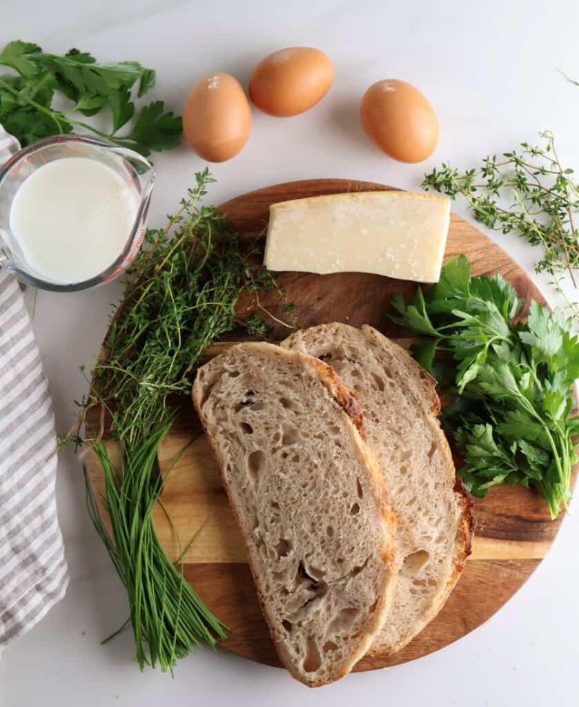 The ingredients laid out for the savory French toast.