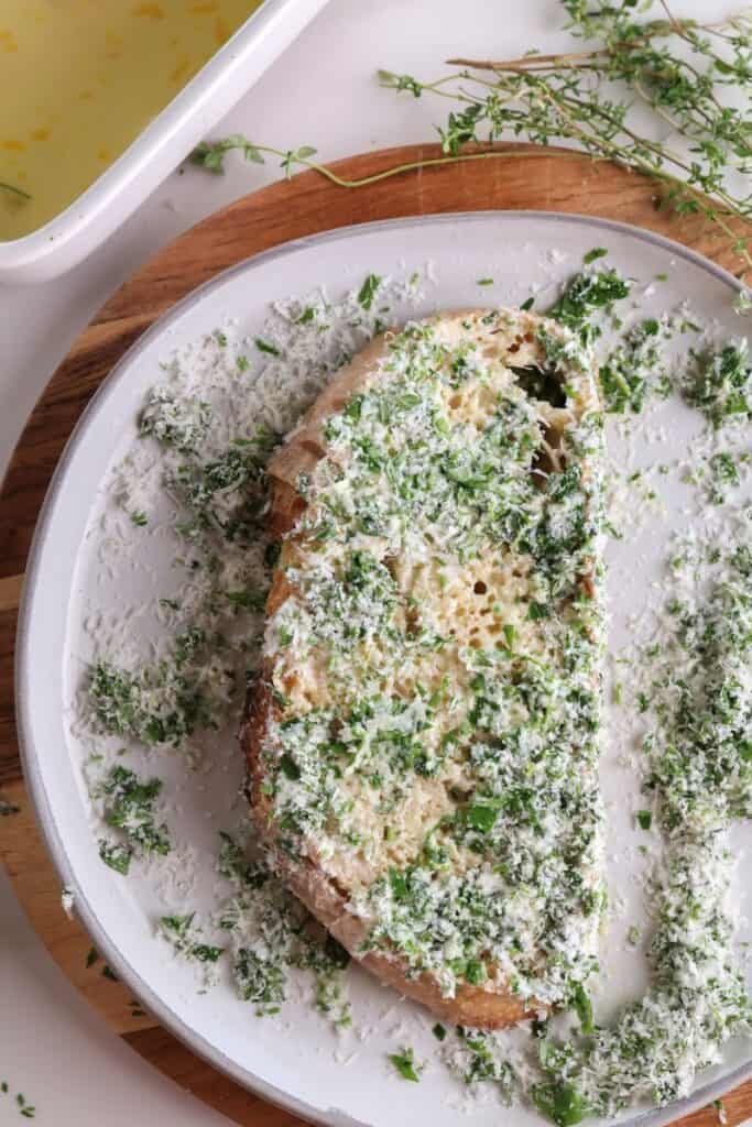 The savory French toast coated in the parmesan and herb mixture.