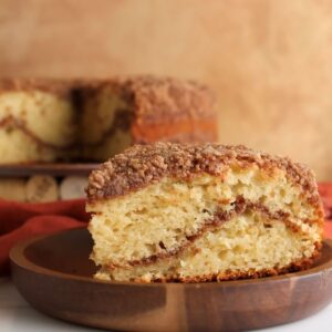 A slice of the sourdough discard coffee cake.
