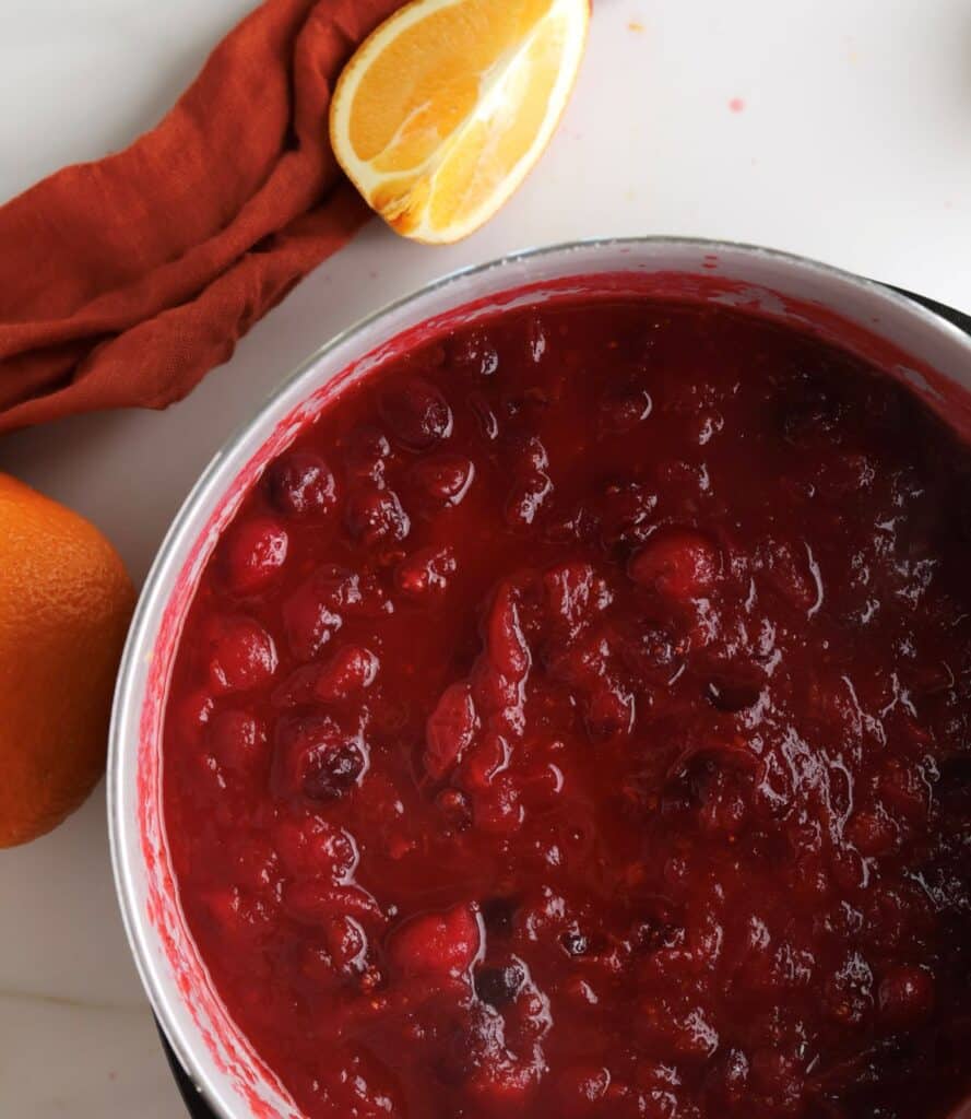 Cranberry Orange sauce in saucepan.