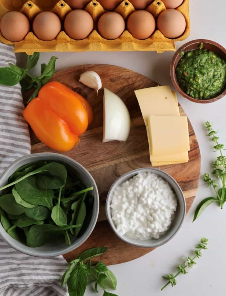 All the ingredients needed to make the freezer friendly breakfast sandwiches.