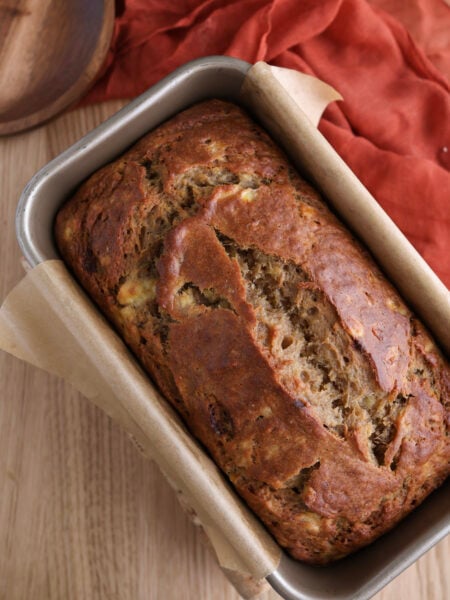 Brown Butter Banana Bread in a loaf pan.