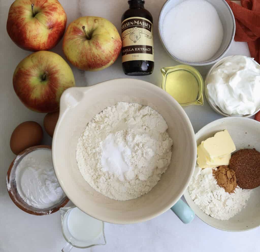 All the ingredients needed to make the apple fritter bread. 