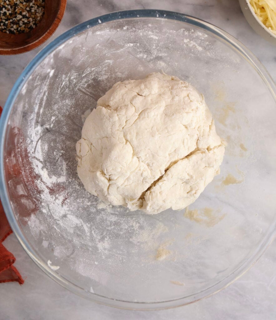 The cottage cheese dough in a ball for the breakfast pockets.